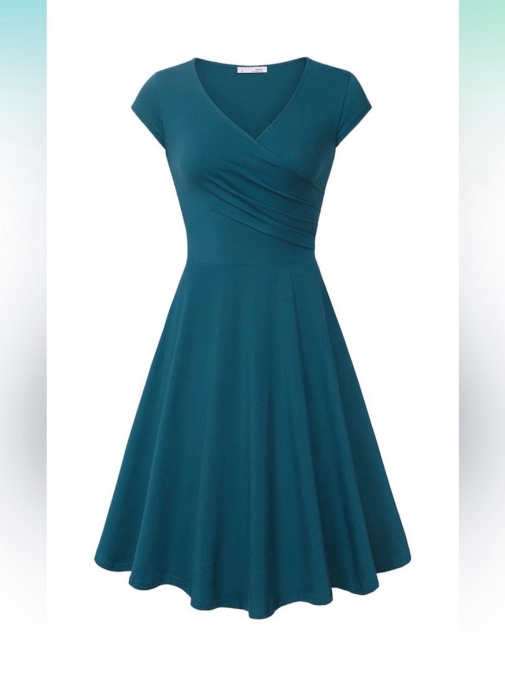 Women's Blue Fit-and-Flare Wrap Dress with V-Neck
